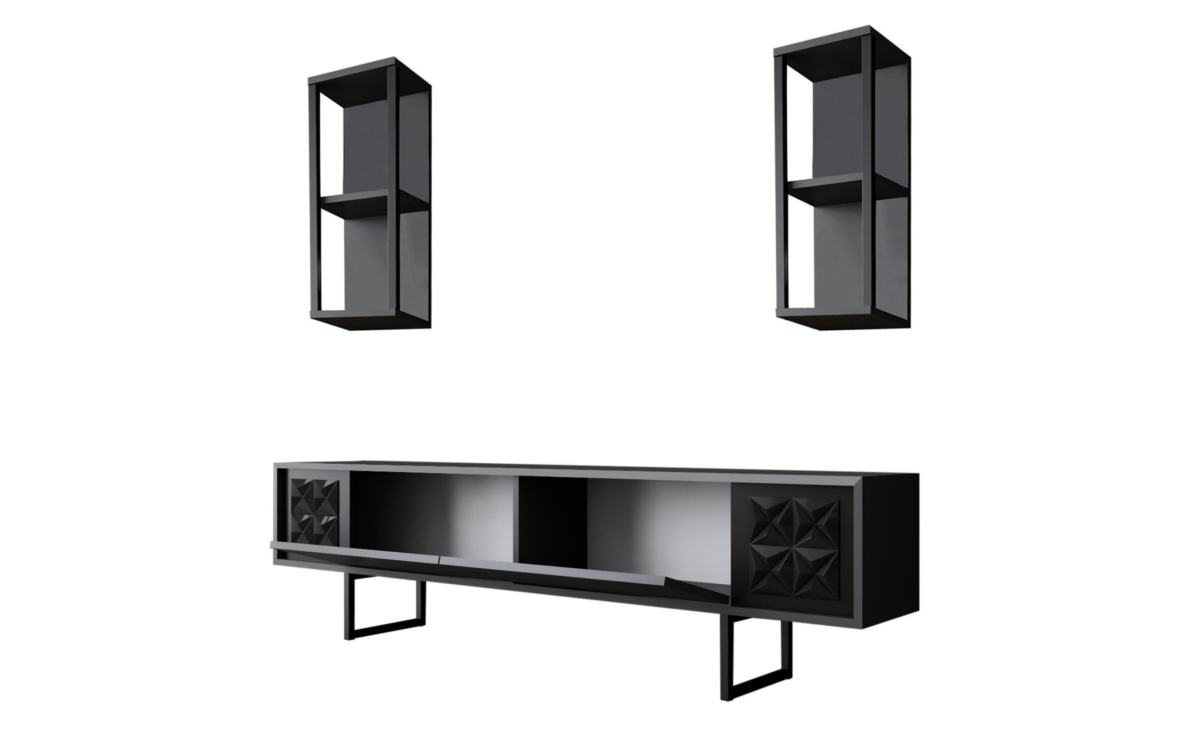 Modul TV + 2 buc. etajera Linus A, antracit + negru  8